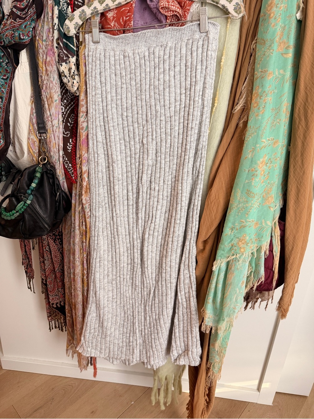 Free People Ribbed Knit Maxi Skirt in Heather Gray